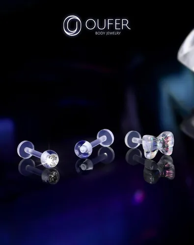 Vista 7 de OUFER 3 piezas de joyería de plástico para piercing de hélice, retenedores de piercing de labio transparente para cirugía, lindos anillos de labio