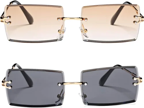 Vista 95 de Gafas de sol rectangulares para hombres/mujeres, gafas de sol pequeñas sin montura cuadrada