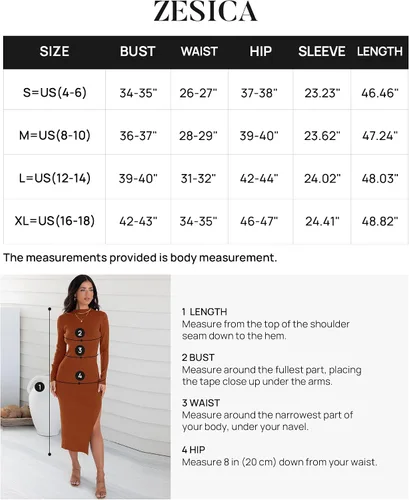 Vista 5 de ZESICA Vestido de punto acanalado 2024 para mujer, manga larga, cuello alto, ajustado, abertura lateral, elegante vestido tipo suéter para otoño