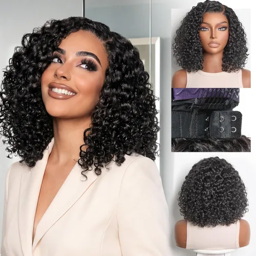 Vista 18 de LUVME HAIR Pelucas de cabello humano rizado sin pegamento de 6 pulgadas, precortadas, indetectable, HD, encaje Bob, peluca corta y rizada con ondas