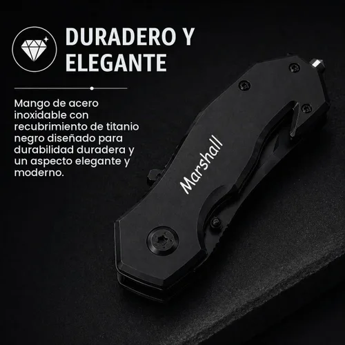 Vista 4 de Navaja de bolsillo personalizada de acero azul con grabado personalizado gratuito - negro