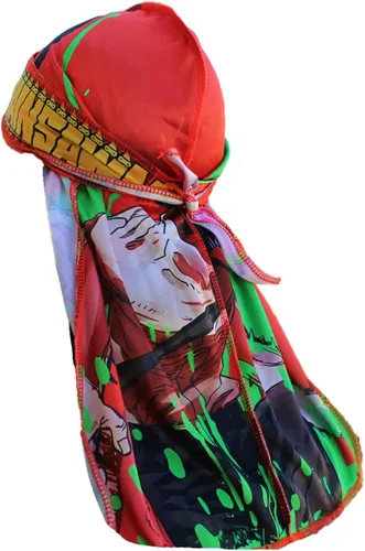 Vista 3 de Design Durag - Rag de satén sedoso de cola larga de anime con diseño de gorra ondulada transpirable y elegante, color verde