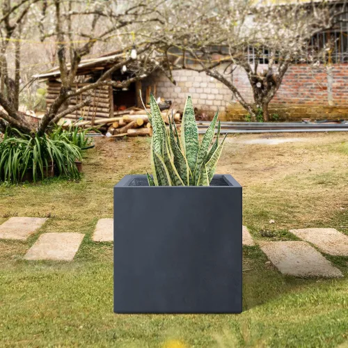 Vista 6 de Kante Maceta cuadrada de hormigón de 10 pulgadas para exteriores, interiores, patio, jardín, maceta grande con orificio de drenaje y tapón de goma