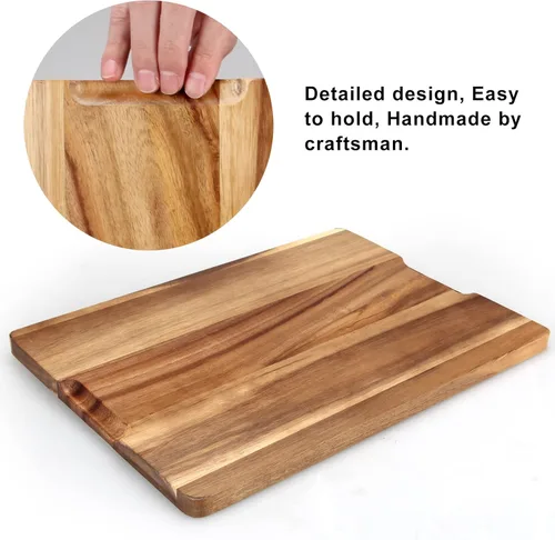 Vista 5 de Tabla de cortar grande de madera de acacia con recipientes para cocina, tabla de charcutería simple, tabla de quesos para servir carnes, postre