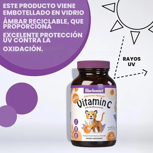 Vista 6 de Bluebonnet Nutrition Rainforest Animalz - Tabletas masticables de vitamina C con forma de animal, 250 mg de vitamina C, sin soja, sin gluten