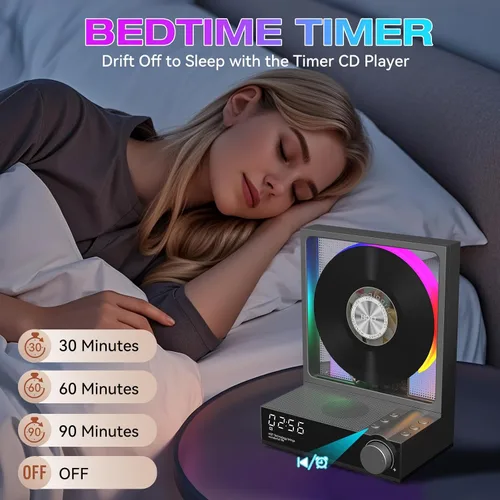 Vista 6 de HOTT - Reproductor de CD portátil, reproductores de CD retro Bluetooth 5.3 para el hogar, reproductor de música con altavoz de alta fidelidad, 4000