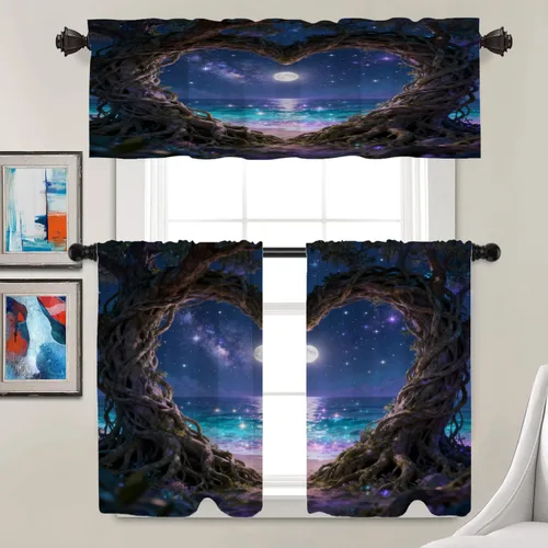 Vista 374 de Batmerry American Flag Ink Dot Blackout Tier Curtains, Red Blue White Stars Abstract Thermal Insulated Half Curtain Rod Pocket Small Valance for