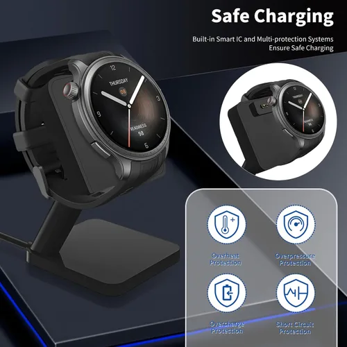 Vista 2 de Soporte de carga para Amazfit T-Rex Ultra 2/Active Max/T-rex 3 Pro/Balance/T-REX3, base de carga magnética para Amazfit T-Rex Ultra 2/Active