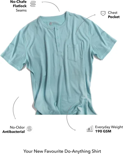 Vista 3 de Woolly Clothing - Camiseta Henley de lana merino para hombre, peso diario, transpirable, antiolor