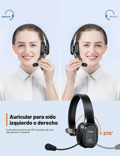 Vista 3 de TECKNET Auriculares Bluetooth Trucker, micrófono con cancelación de ruido Negro