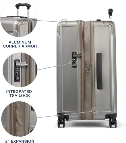 Vista 4 de Travelpro Platinum Elite Hardside - Maleta de policarbonato con cierre TSA, Metálico (Metallic Sand), Platinum Elite Hardside - Maleta