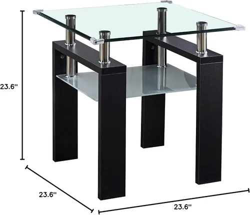 Vista 2 de SSLine Mesa auxiliar de vidrio templado, moderna mesa auxiliar rectangular transparente de 2 niveles con estante inferior, mesas centrales de vidrio