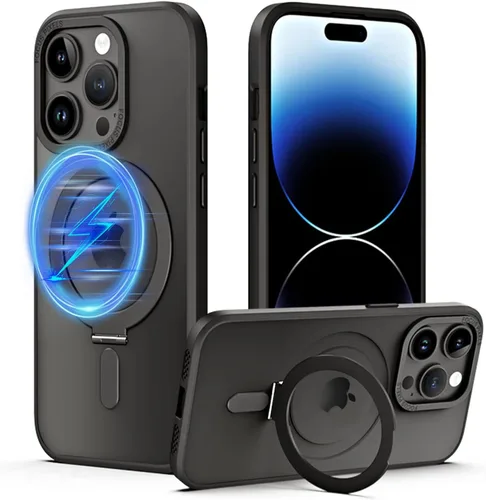Vista 8 de QLTYPRI Funda magnética para iPhone 13 Pro Max compatible con MagSafe con soporte invisible, delgada, translúcida mate, a prueba de golpes, funda