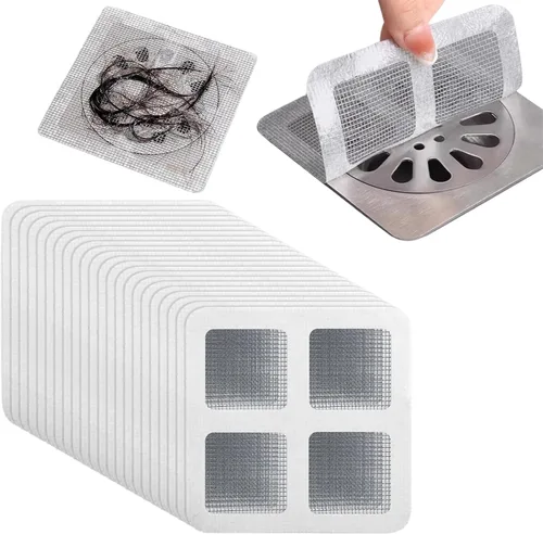 Vista 3 de Disposable Hair Drain Stickers, 60 Pack 4x4 Fiberglass Disposable Drain Covers Self Adhesive Multipurpose Square Covers for Shower Bathtub