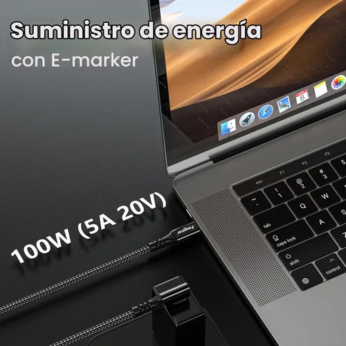 Vista 4 de Fasgear Cable USB C a tipo C 3.2 Gen 2x2 de 3 pies, carga de 20 Gbps 100 W, cable USB-C trenzado de video 4K de 90 grados, compatible con MacBook