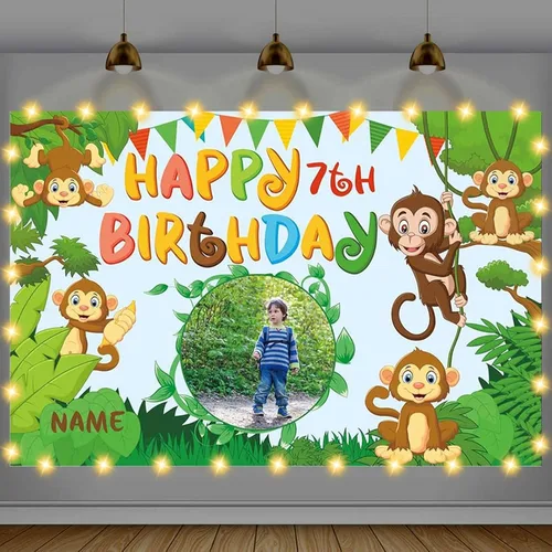 Vista 25 de Cartel de feliz cumpleaños beige personalizado para telón de fondo grande de feliz cumpleaños, globo aerostático, fiesta, interior y exterior