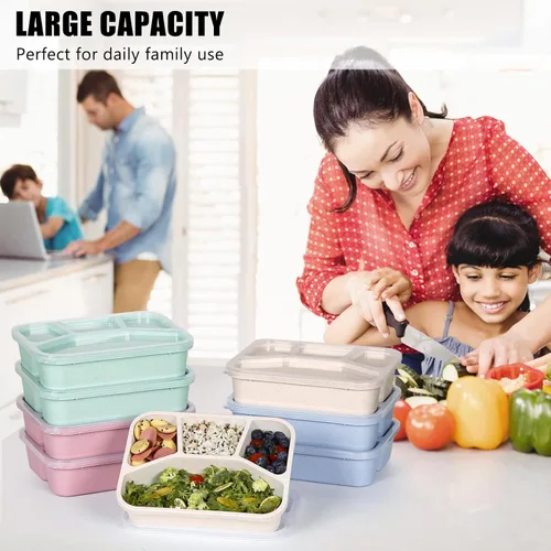 Vista 7 de Contenedores de preparación de comidas de 40 onzas con 4 compartimentos, 8 cajas de almuerzo Bento para niños