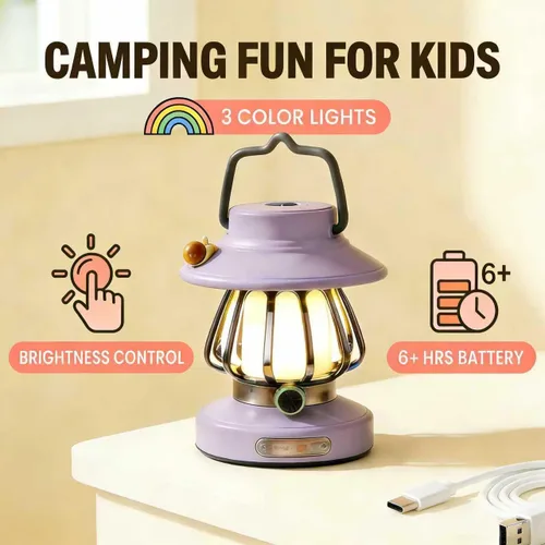 Vista 2 de Juego de luces de campamento para niños, linterna recargable y linterna frontal con sensor de movimiento con carga USB-C, luz nocturna regulable