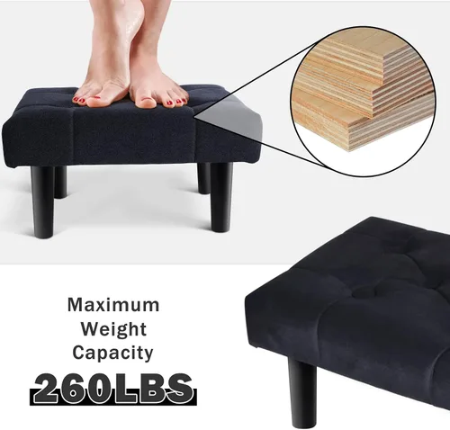 Vista 6 de HOUCHICS Reposapiés pequeño, otomano suave de terciopelo con patas de madera, reposapiés para sofá, asiento adicional para sala de estar, entrada