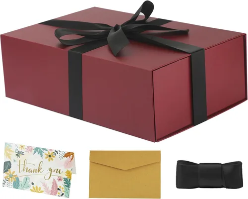 Vista 15 de YINUOYOUJIA Caja de regalo grande de color negro de 14 x 9 x 4.5 pulgadas, cajas de regalo con tapa de cierre magnético, cinta y tarjeta, caja