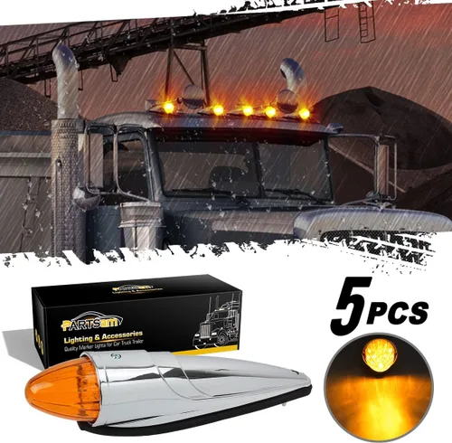 Vista 8 de Partsam 5 luces LED ámbar torpedo para techo de cabina de 17 luces LED para correr, cromadas superbrillantes, repuesto para camiones internacionales