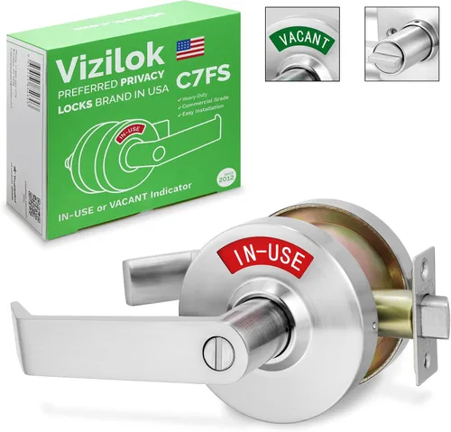 Vista 13 de VIZILOK Cerradura de puerta comercial para privacidad del baño, seguridad, indicador de ocupación vacante estándar en cromo satinado, grado ANSi 2