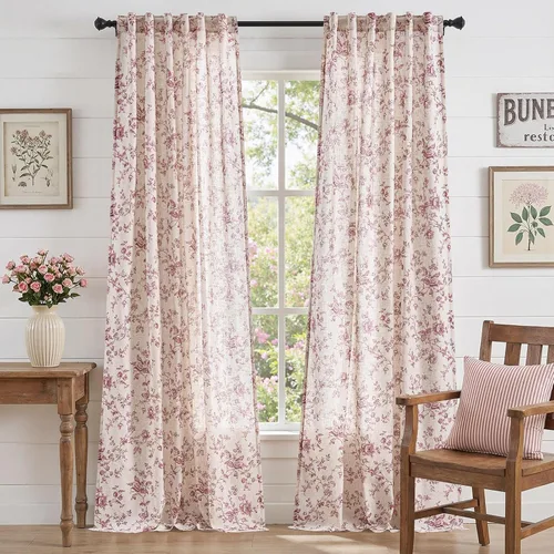 Vista 27 de jinchan Amlie - Cortinas florales de lino de 63 pulgadas de largo para sala de estar, dormitorio, casa de campo, cortinas de decoración de campo