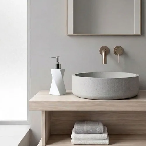 Vista 3 de Dispensador de jabón blanco moderno con bomba plateada para baño y cocina, estilo de arte contemporáneo, acabado mate, a prueba de óxido, 8.5 onzas