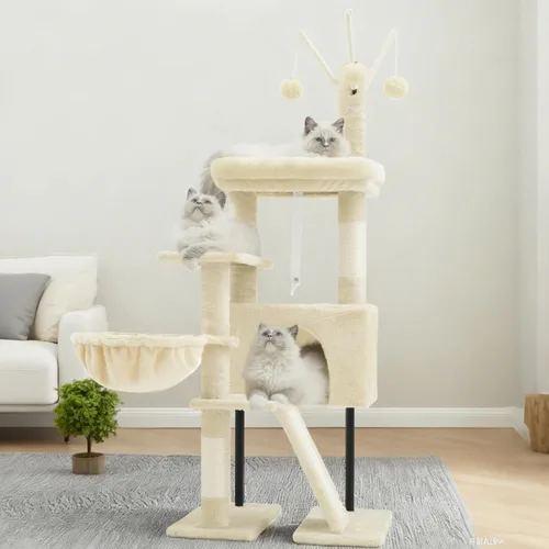 Vista 9 de Gitelsnour Árbol para gatos de interior, torre para gatos con poste rascador para gatos pequeños y gatitos, casa para gatos con plataforma superior