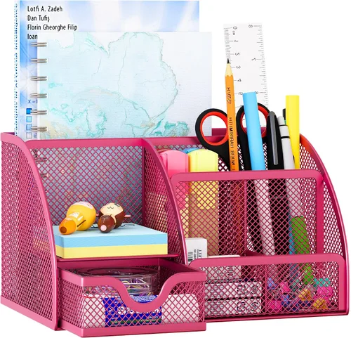 Vista 15 de EasyPAG Organizador de escritorio de malla con cajón multifuncional para bolígrafos, organizador de papelería para suministros escolares de oficina