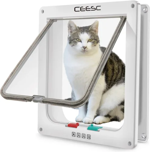 Vista 8 de CEESC Puerta de gato grande para interior/exterior, negra, para mascotas