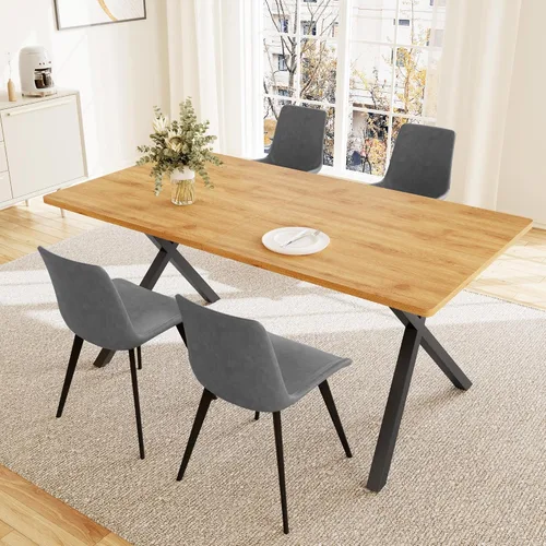 Vista 17 de HIPIHOM Mesa de comedor moderna de 63 pulgadas para 6 personas, mesa de cocina rectangular grande con patas en forma de X, muebles de comedor