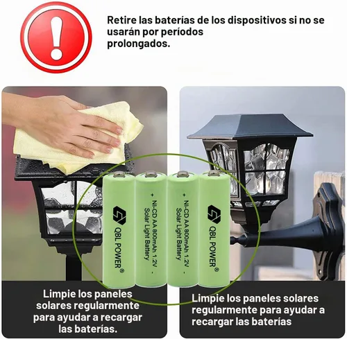 Vista 6 de QBLPOWER Ni-CD AA 800mAh 1.2V batería recargable para luces solares al aire libre lámpara jardín patio césped (8 piezas)