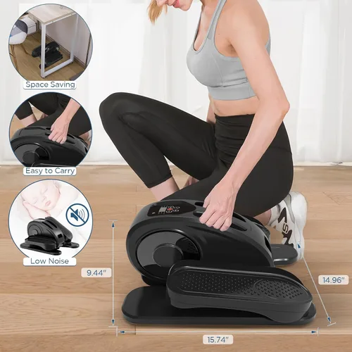 Vista 6 de Elíptica debajo del escritorio, ejercitador de pedal eléctrico sentado, silencioso, compacto, mini entrenador elíptico con monitor de pantalla