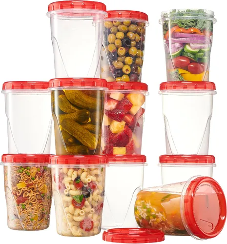Vista 10 de PLASTICPRO Paquete de 6 recipientes de almacenamiento de alimentos con tapa giratoria con rosca roja, recipientes reutilizables de 4 onzas