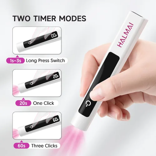 Vista 3 de Halmai Lámpara de uñas UV de mano para esmalte de gel, mini luz roja portátil con LED, secadora USB recargable inalámbrica, herramienta de salón