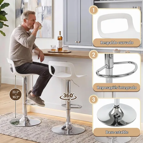 Vista 5 de NOBPEINT NOB Taburete giratorio ajustable cromado contemporáneo (color blanco, juego de 2)