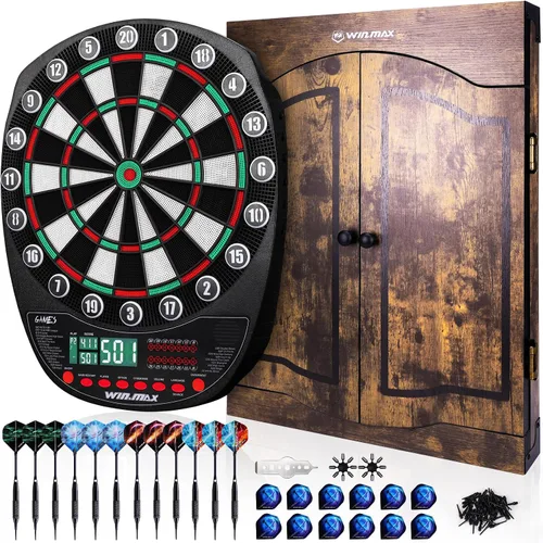 Vista 12 de WIN.MAX Tablero electrónico de dardos de punta suave, juego de pantallas LED, 3 idiomas con 12 dardos 100 puntas adaptador de corriente