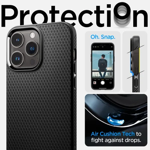 Vista 5 de Spigen Liquid Air - Funda diseñada para iPhone 14 Pro (2022) [protección de grado militar], color negro mate