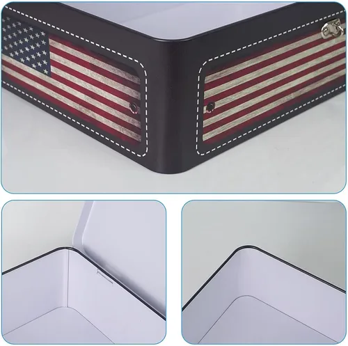 Vista 4 de Luwint Caja de almacenamiento decorativa, 12 pulgadas de largo x 9 pulgadas de ancho, estuche de metal para recuerdo con cerradura y llave y pequeña