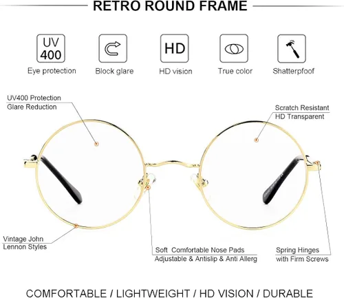 Vista 3 de Gleyemor John Lennon - Lentes de sol polarizados pequeños y redondos para hombres y mujeres, círculos hippie, lentes rojos y amarillos