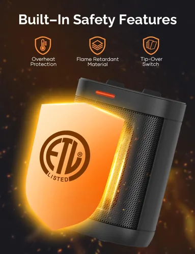 Vista 6 de Calentador de espacio de cerámica PTC de 1500 W para uso en interiores, calentador eléctrico portátil con termostato ajustable, calentador