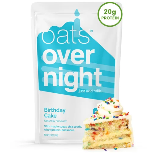 Vista 8 de Oats Overnight - Pastel de cumpleaños, batido alto en proteínas, bajo en azúcar, sin gluten, alto en fibra, avena sin OMG (2.7 onzas por comida)