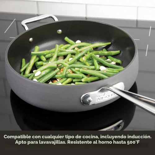 Vista 5 de All-Clad HA1 - Sartén anodizada dura antiadherente para uso diario con tapa y asas, 12 pulgadas, inducción, apta para horno y parrilla 500F, tapa