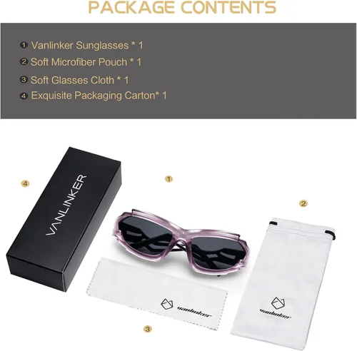 Vista 8 de VANLINKER Gafas de sol envolventes ovaladas frescas para mujer y hombre, deportes de moda, irregulares, negras, gafas oscuras rápidas VL9739