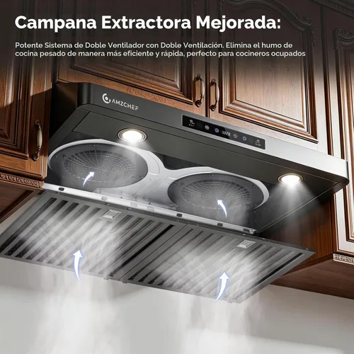 Vista 3 de AMZCHEF Campana extractora de acero inoxidable de 30 pulgadas, ventilador Negro