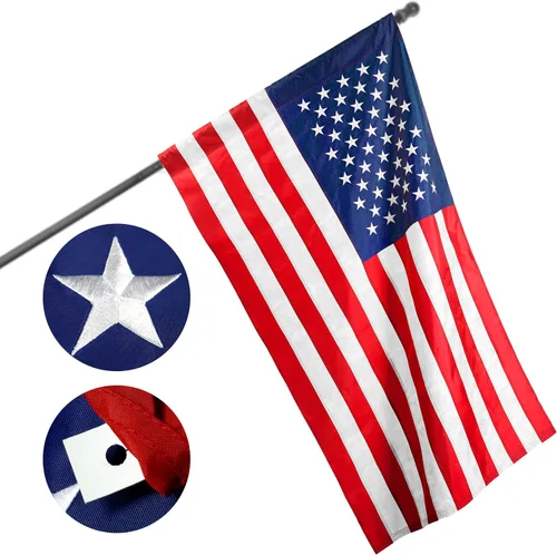 Vista 8 de G128 Bandera de Estados Unidos 1 x 1.5 pies Serie ToughWeave manga bordada de poliéster 210D Bandera de país, estrellas bordadas, rayas