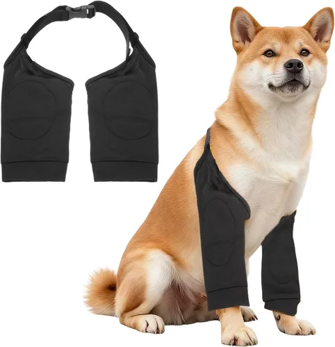 Vista 7 de Mangas para patas de perro, traje de recuperación para patas delanteras para mascotas, codo protector (L, negro, poliéster), para recuperación