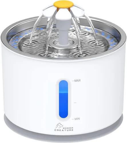 Vista 10 de Wonder Creature Fuente de agua para gatos, tapa de acero inoxidable, 81 oz
