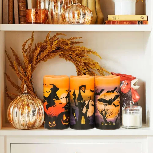 Vista 9 de Juego de 3 velas de calcomanía de Halloween de DRomance
